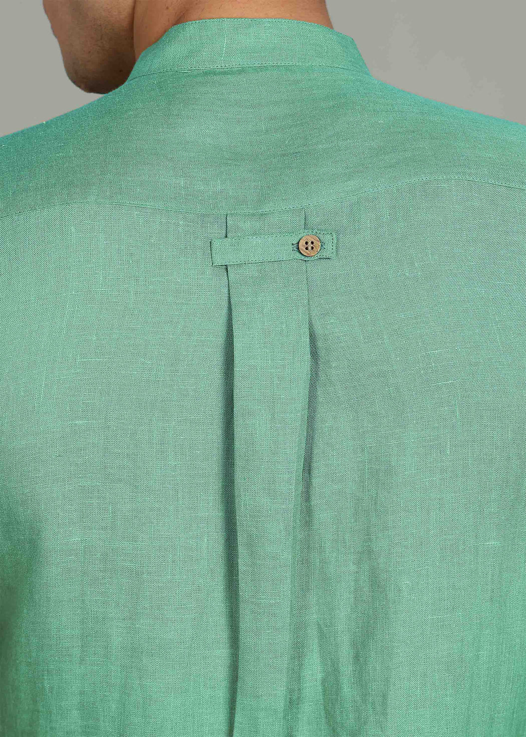 Zeke - Pure Linen Shirt with Back Box Pleat & Button Detail - Cobalt Green