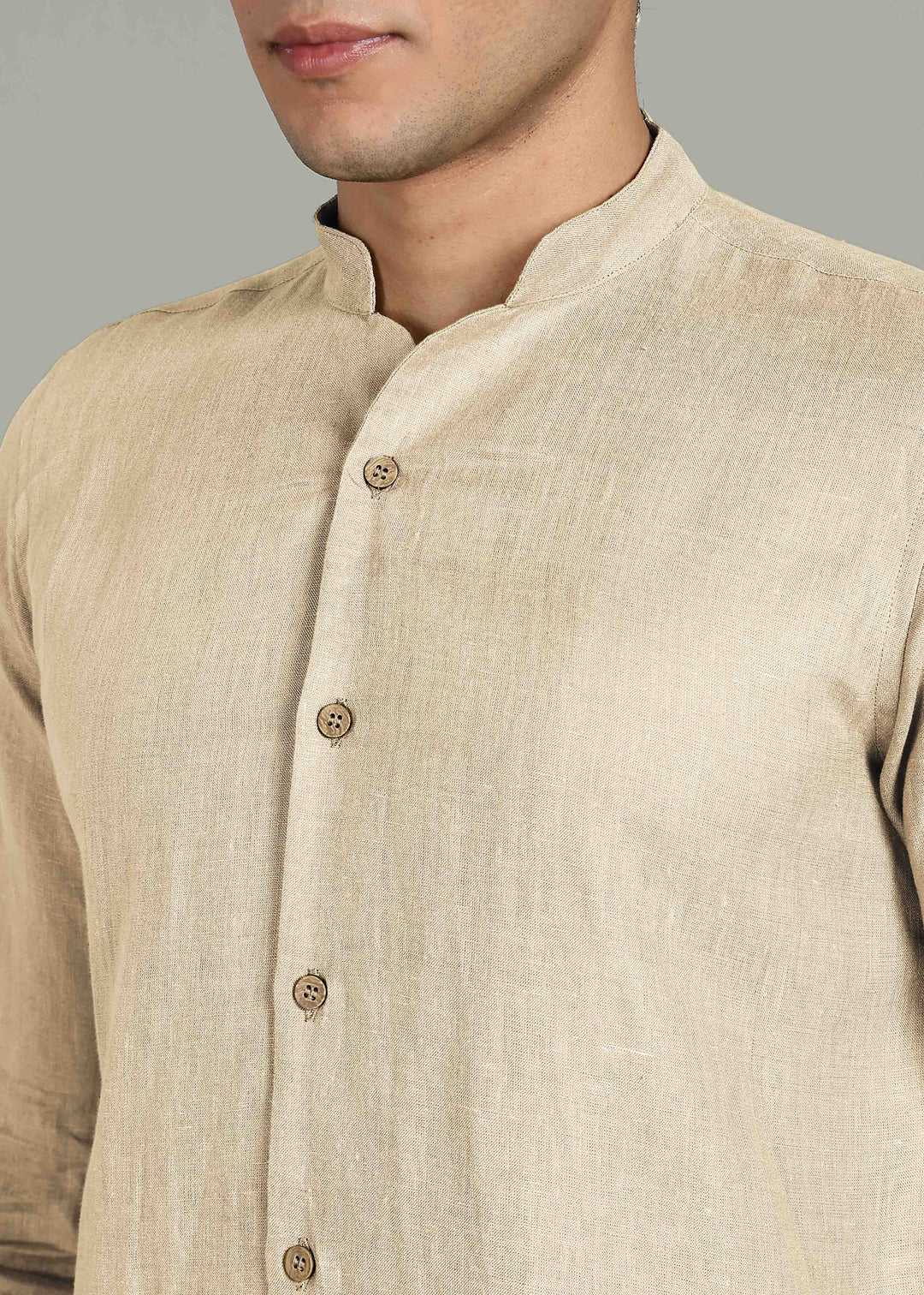 Zeke - Pure Linen Shirt with Back Box Pleat & Button Detail - Light Tea Yellow