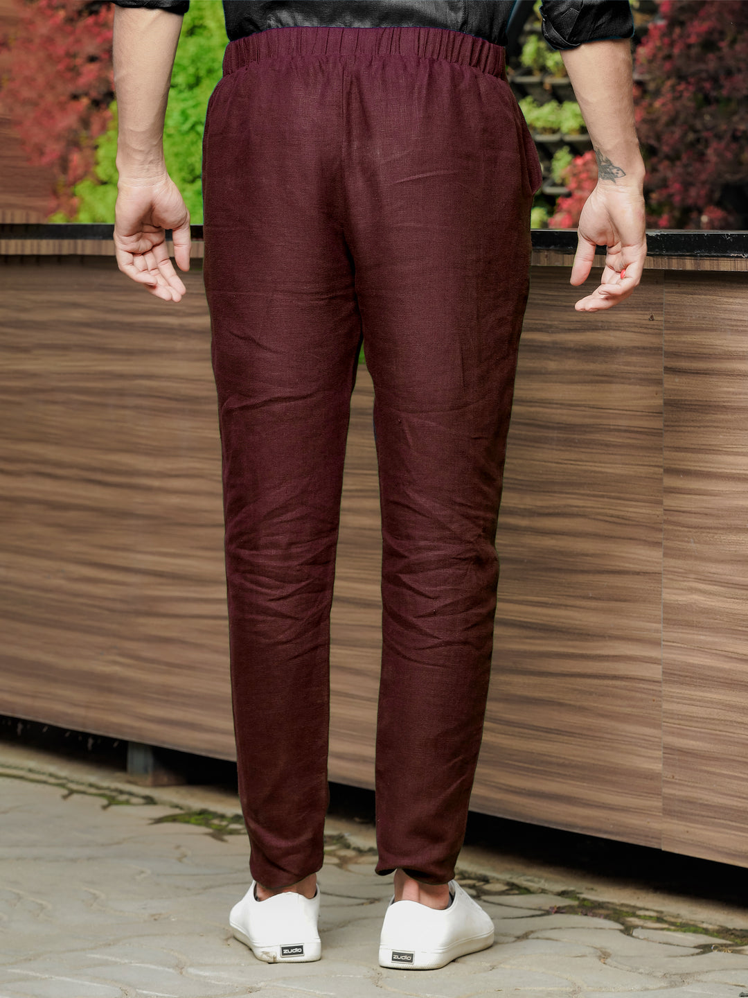 Zen Relaxed Fit Pure Linen Trousers - Maroon