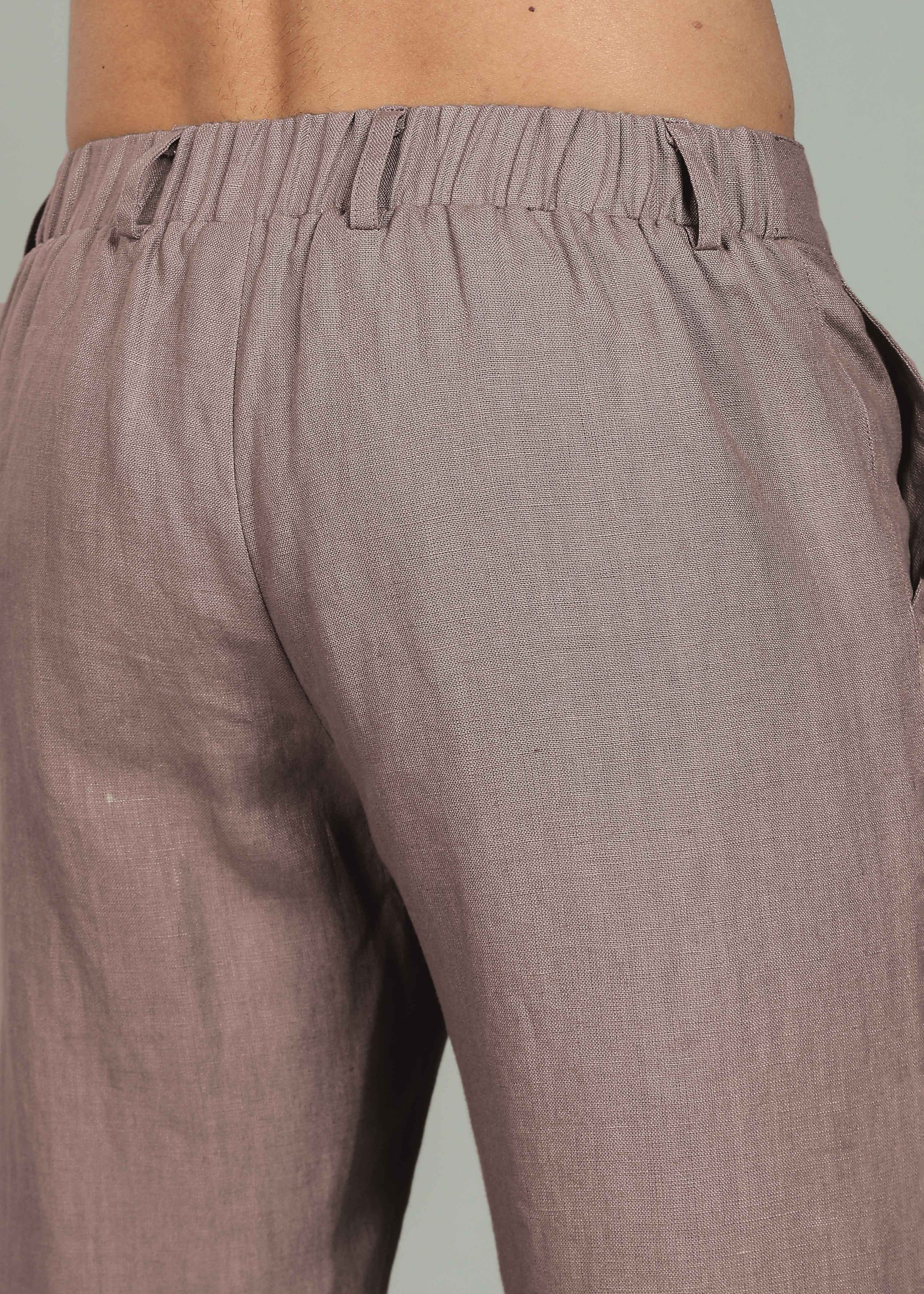 Brown Relaxed Fit Pure Linen Trousers with Back Elastic by Linen Trail