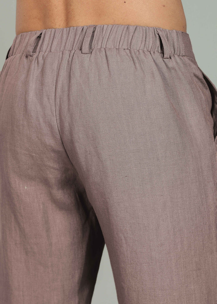 Zen Relaxed Elastic Pure Linen Trousers - Muted Brown