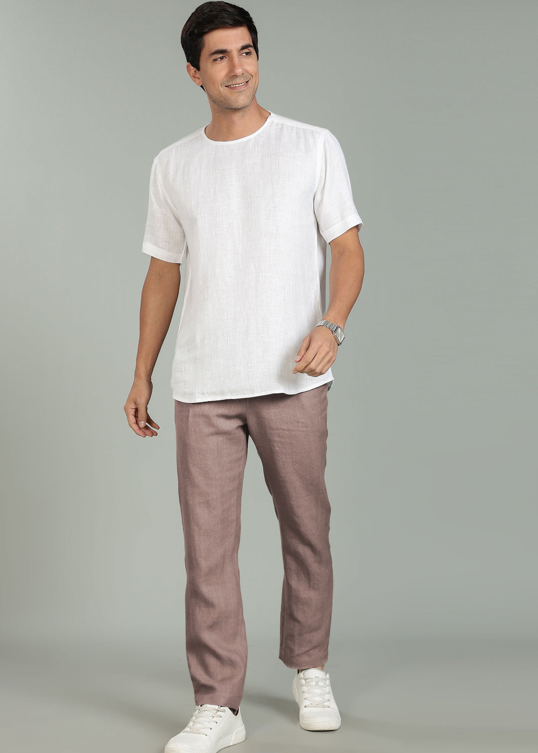 Zen Relaxed Elastic Pure Linen Trousers - Muted Brown