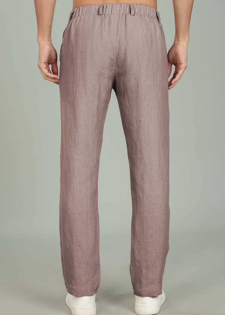 Zen Relaxed Elastic Pure Linen Trousers - Muted Brown