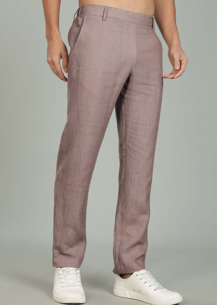 Zen Relaxed Elastic Pure Linen Trousers - Muted Brown