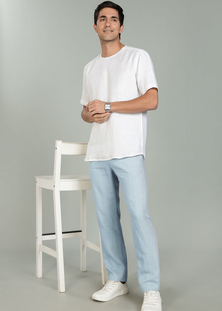 Zen Relaxed Elastic Pure Linen Trousers - Pastel Blue
