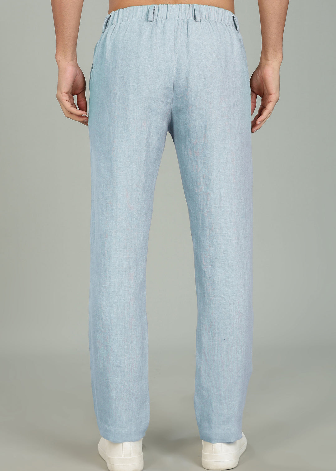 Zen Relaxed Elastic Pure Linen Trousers - Pastel Blue