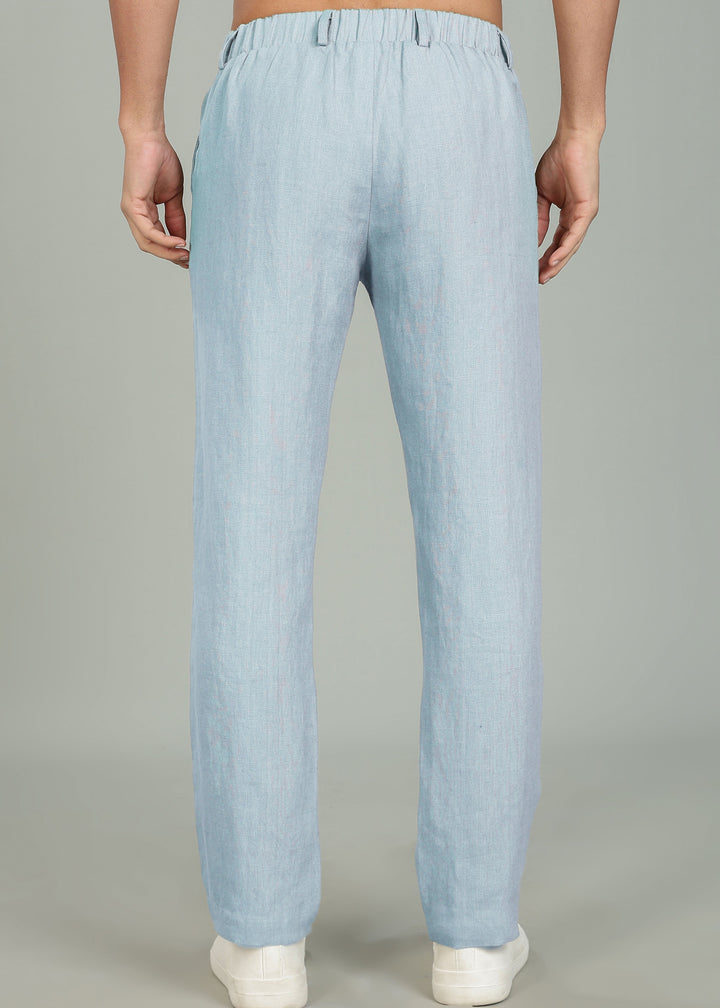 Zen Relaxed Elastic Pure Linen Trousers - Pastel Blue