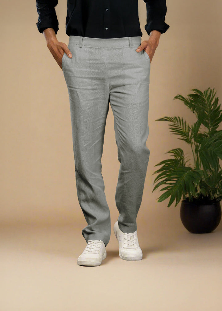 Zen Relaxed Elastic Pure Linen Trousers - Ash Grey