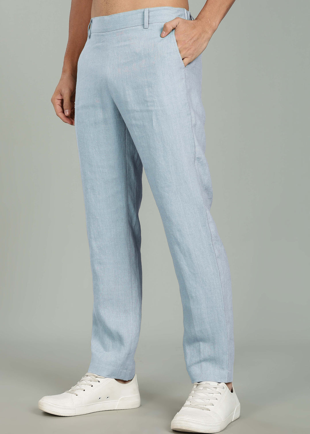 Zen Relaxed Elastic Pure Linen Trousers - Pastel Blue