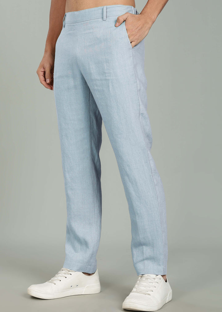 Zen Relaxed Elastic Pure Linen Trousers - Pastel Blue