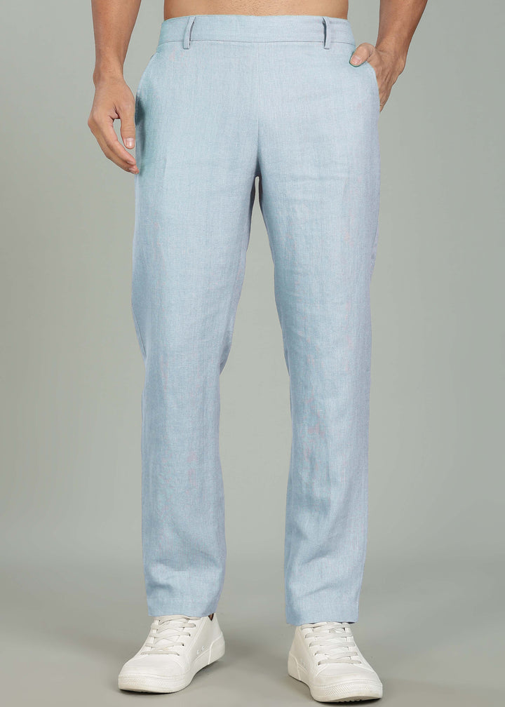 Zen Relaxed Elastic Pure Linen Trousers - Pastel Blue