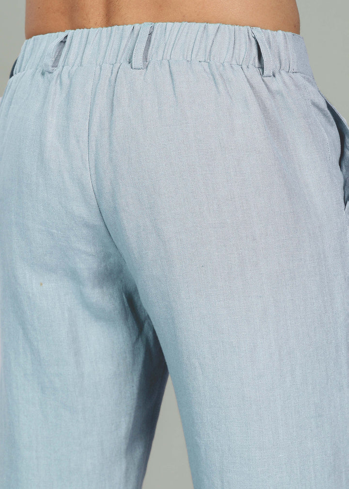 Zen Relaxed Elastic Pure Linen Trousers - Pastel Blue