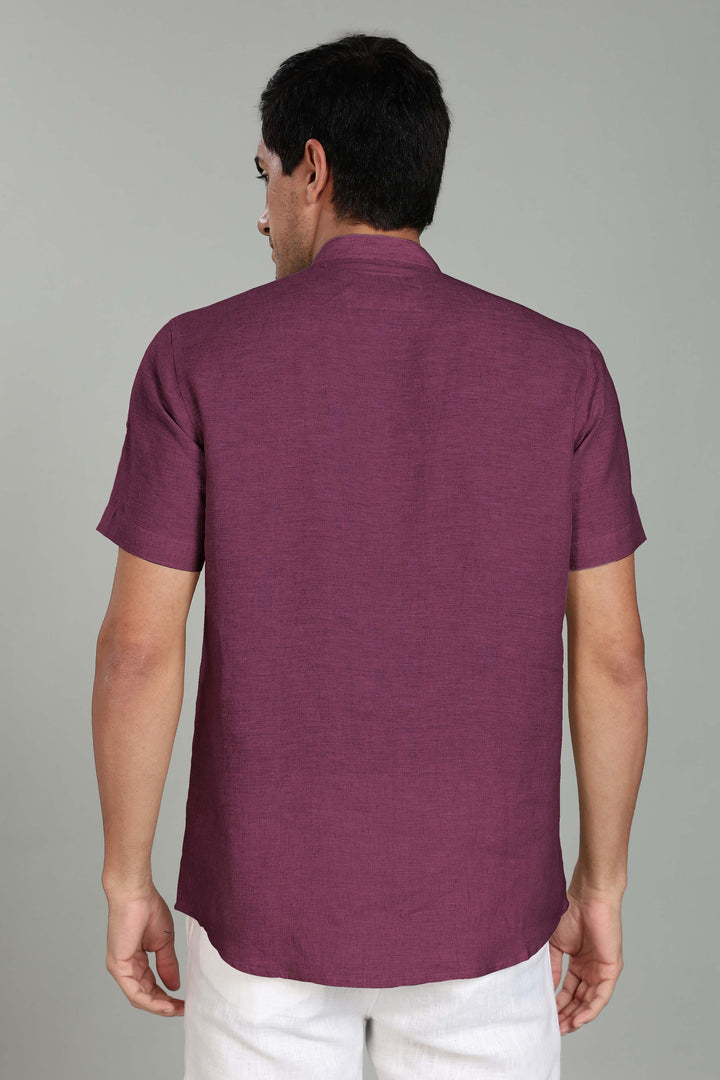 Ziv -  Pure Linen Half Sleeve Kurta - Twilight Purple
