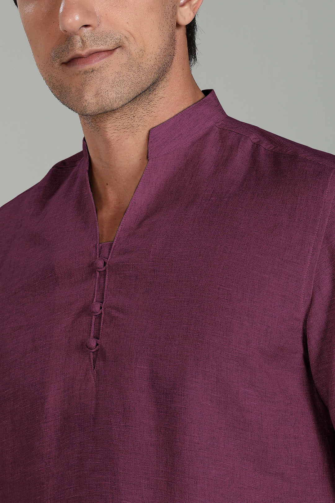 Ziv -  Pure Linen Half Sleeve Kurta - Twilight Purple