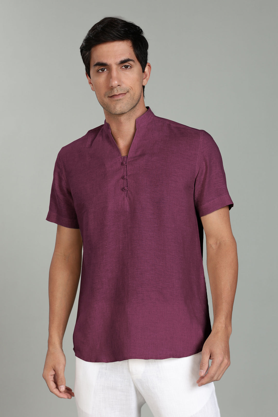 Ziv -  Pure Linen Half Sleeve Kurta - Twilight Purple