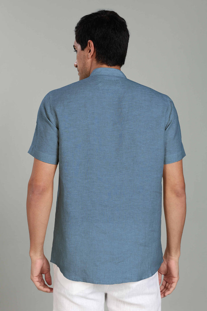 Ziv -  Pure Linen Half Sleeve Kurta - Blue Grey
