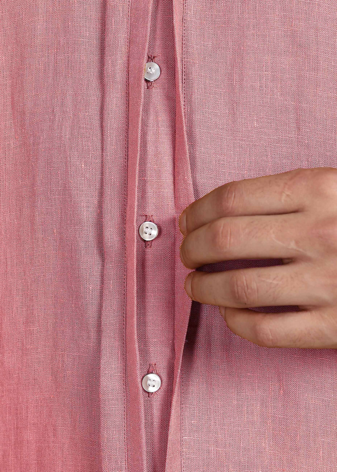 Atlas - Pure Linen Full-Sleeve Shirt with Concealed Buttons - Dusty Pink