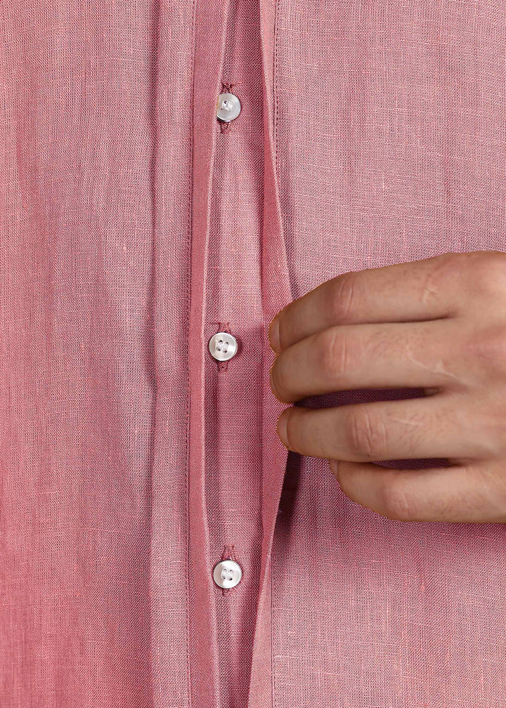 Atlas - Pure Linen Full-Sleeve Shirt with Concealed Buttons - Dusty Pink
