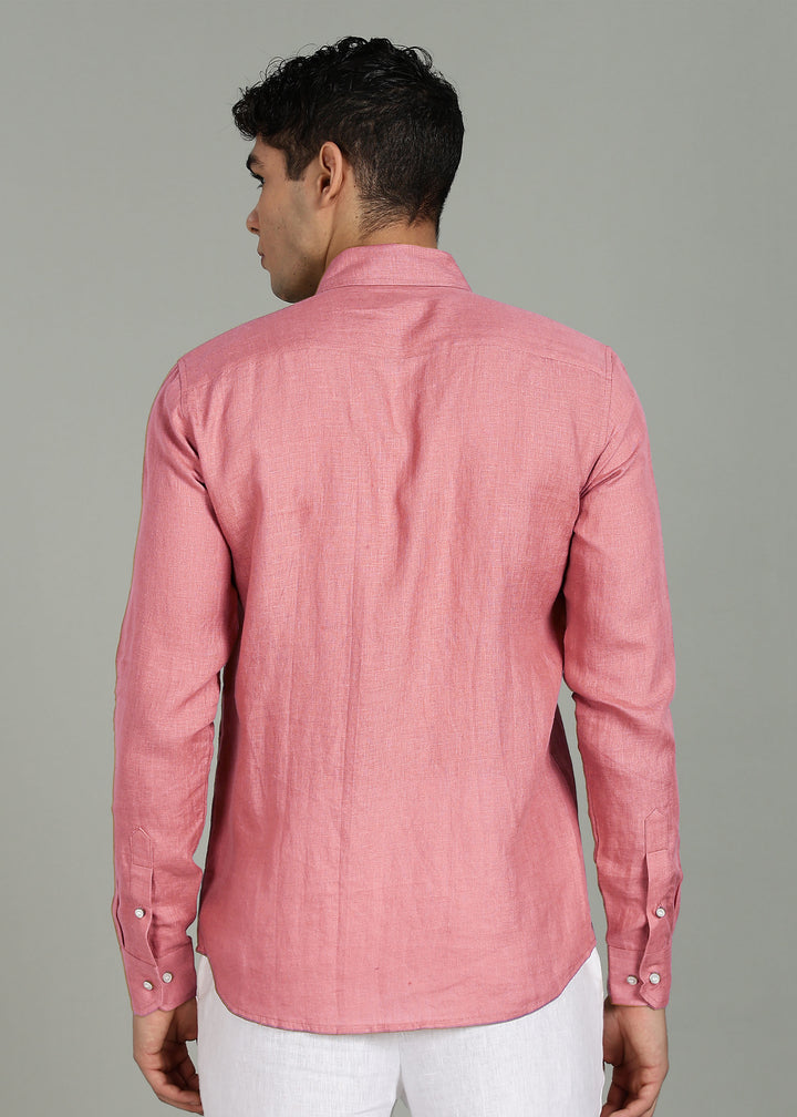 Atlas - Pure Linen Full-Sleeve Shirt with Concealed Buttons - Dusty Pink