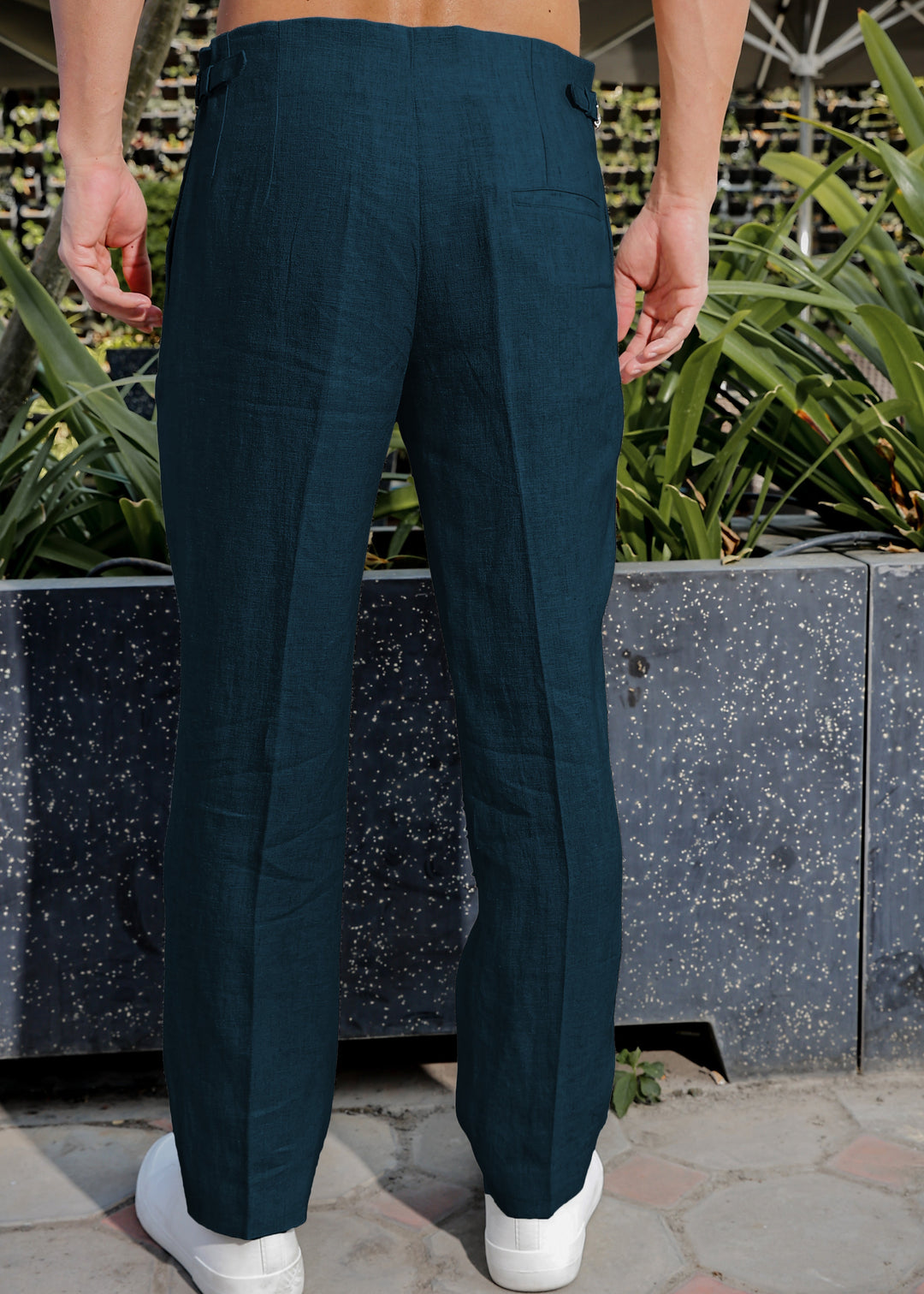 Dollar - Pure Linen Pleated Trousers with Adjustable Waistband – Deep Sea Blue