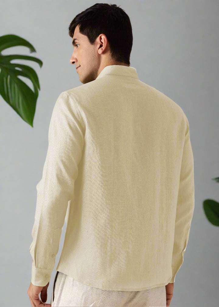 Auro - Pure Linen Full Sleeve Shirt No Pocket - Light Tea Yellow