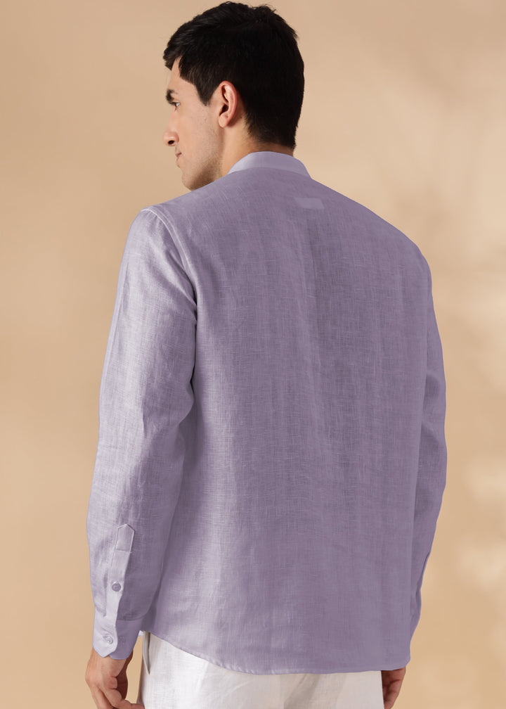 Marsh - Full Sleeve Pure Linen Short Kurta with Space Pleates - Misty Lilac