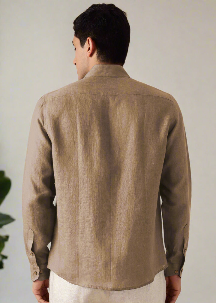 Ron - Pure Linen Full Sleeve Shirt - Mocha