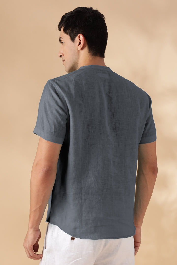 Morgan - Pure Linen Short Sleeve T-Shirt - Charcoal Grey