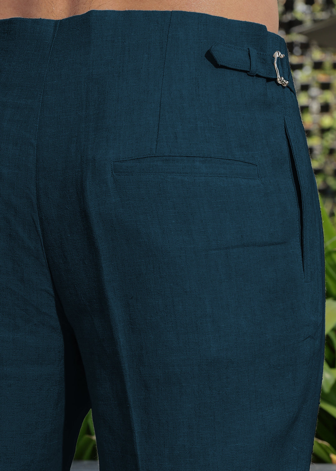 Dollar - Pure Linen Pleated Trousers with Adjustable Waistband – Deep Sea Blue