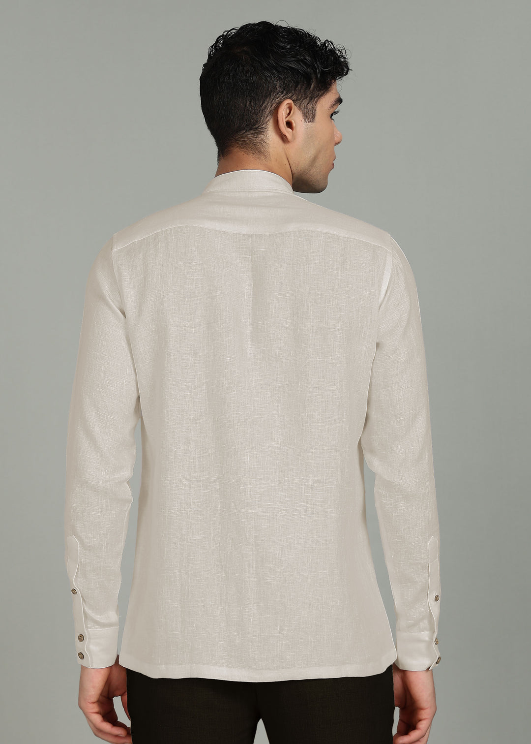 Dean - Pure Linen Classic Shirt with Embroidered Pocket - Ecru