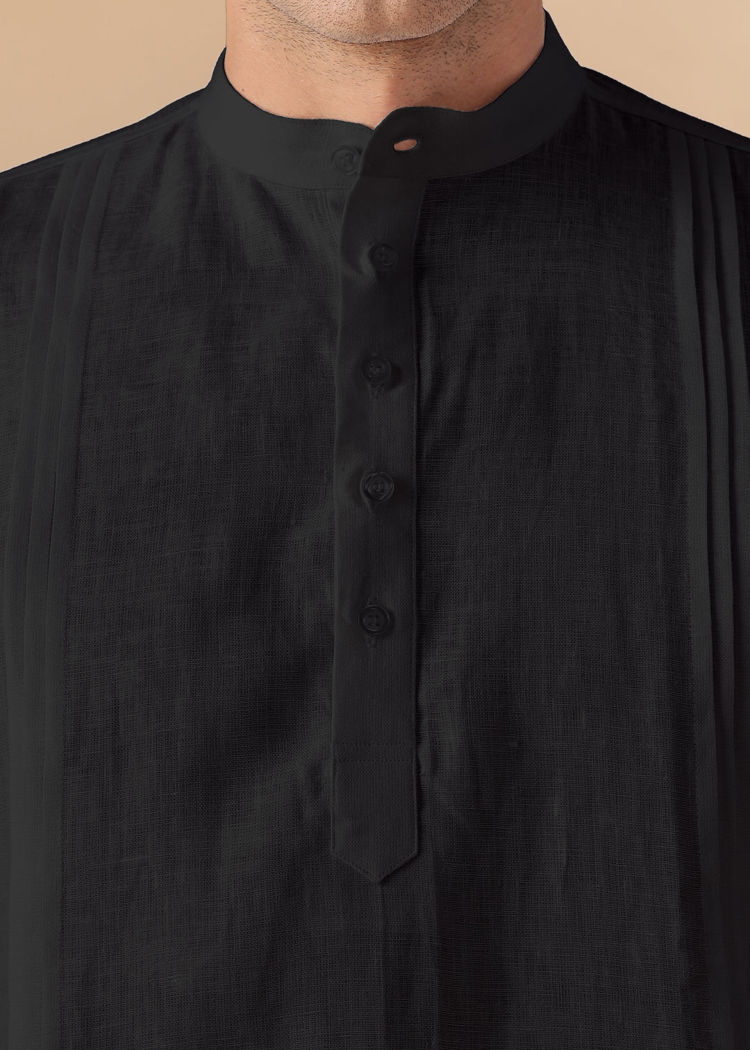 Marsh - Full Sleeve Pure Linen Short Kurta with Space Pleates -Black