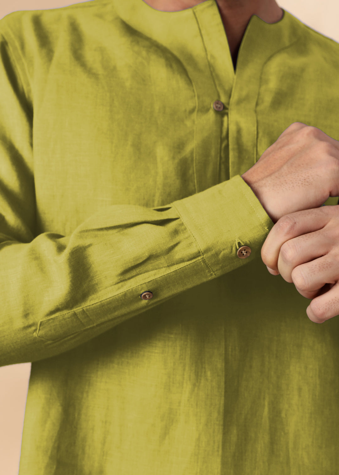Zuri - Full Sleeve Pure Linen Short Kurta - Sap Green