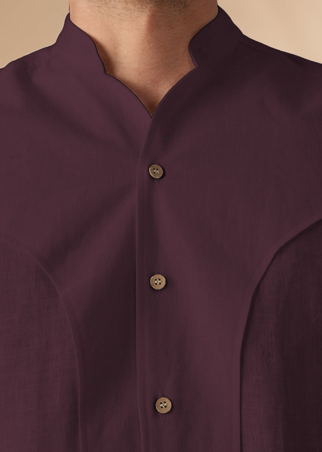 Omega - Pure Linen Short Sleeve Shirt with Band Collar - Dark Purple