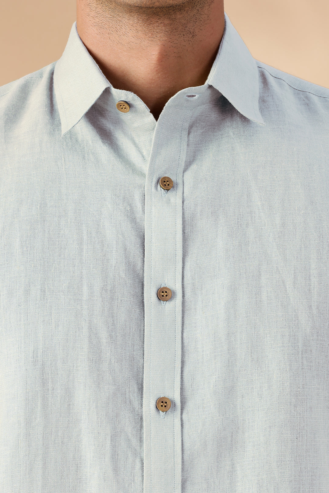 Ron - Pure Linen Half Sleeve Shirt - Light Blue