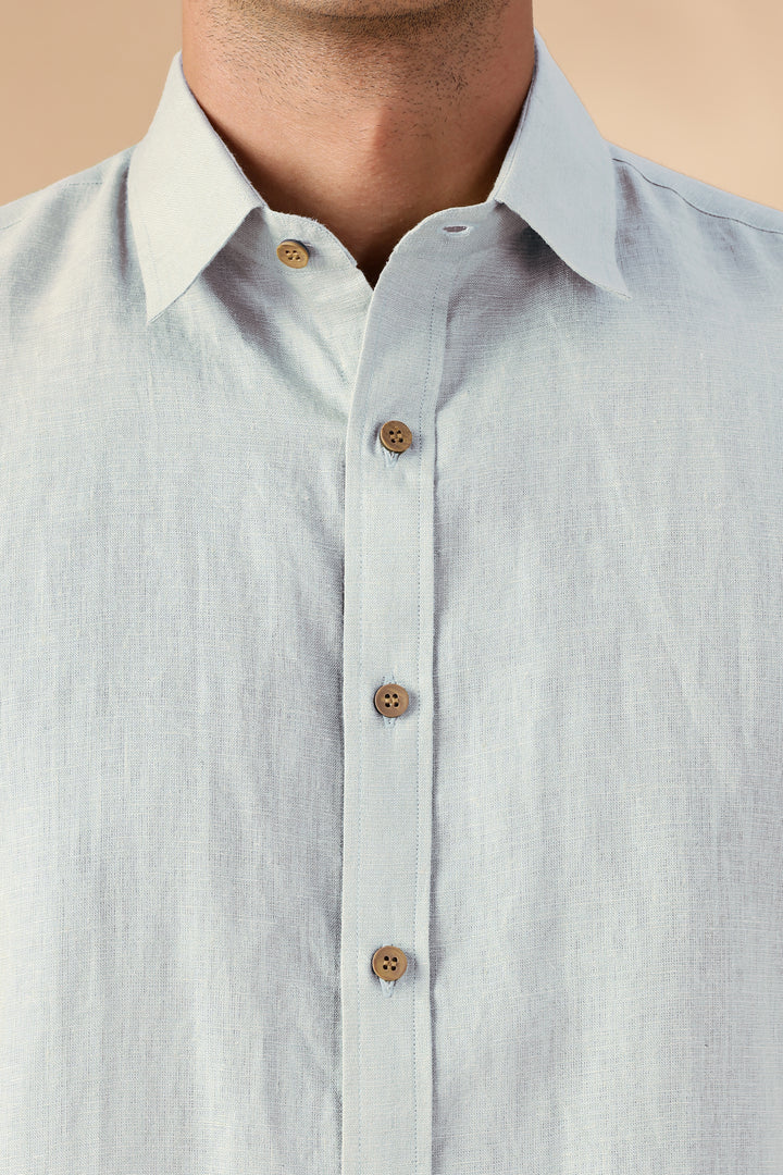 Ron - Pure Linen Half Sleeve Shirt - Light Blue