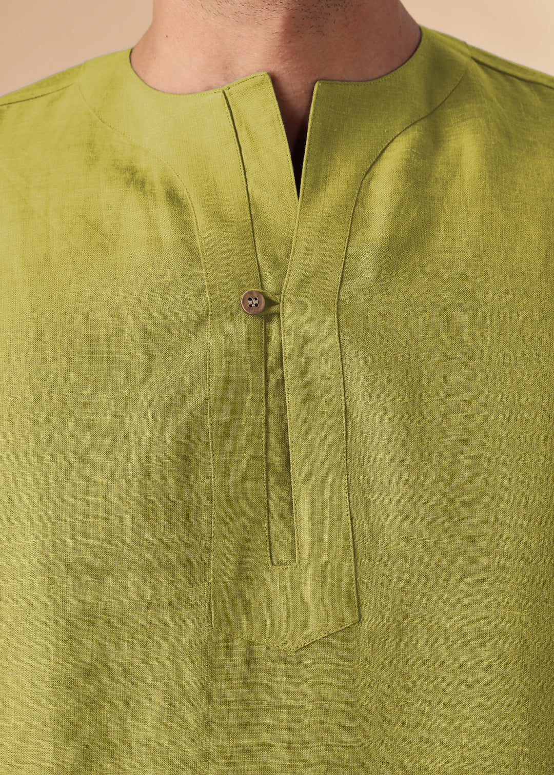 Zuri - Full Sleeve Pure Linen Short Kurta - Sap Green