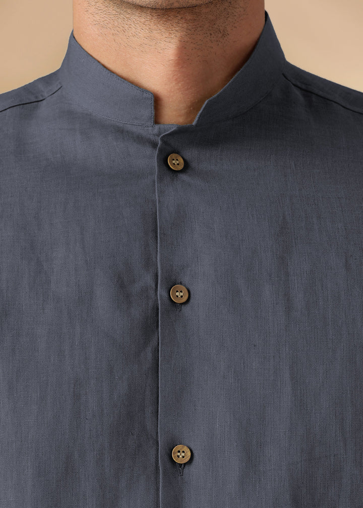 Auro - Pure Linen Full Sleeve Shirt No Pocket - Gunmetal Grey
