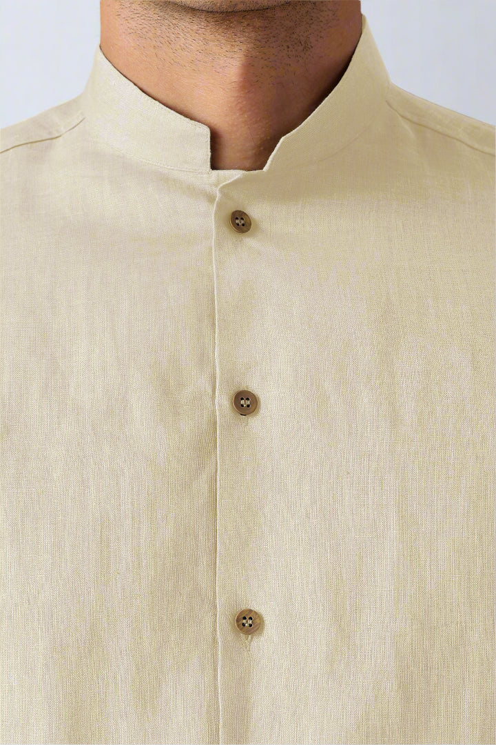 Auro - Pure Linen Full Sleeve Shirt No Pocket - Light Tea Yellow