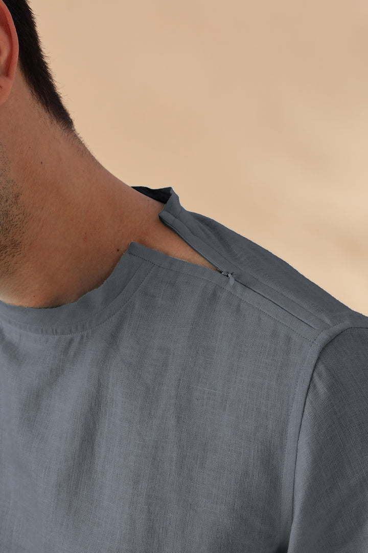 Morgan - Pure Linen Short Sleeve T-Shirt - Charcoal Grey