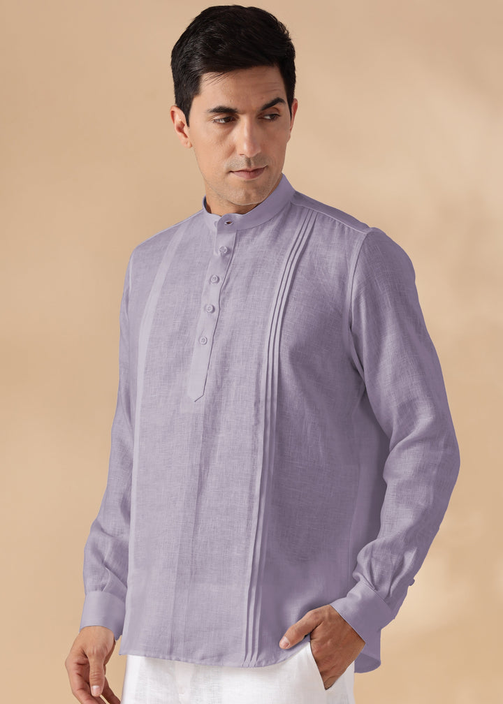 Marsh - Full Sleeve Pure Linen Short Kurta with Space Pleates - Misty Lilac