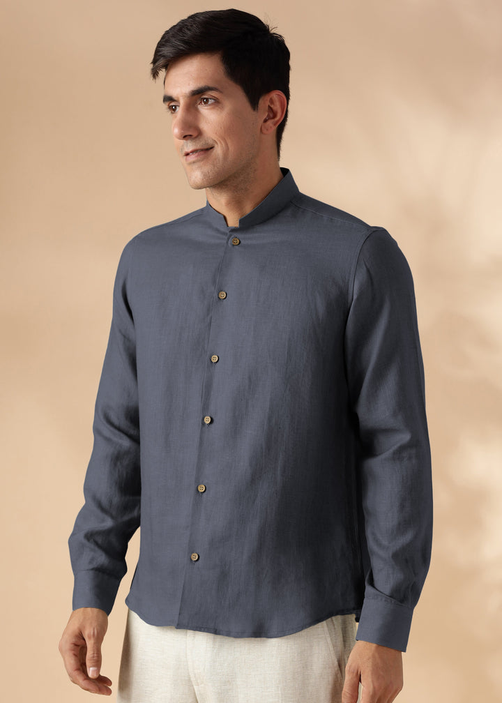 Auro - Pure Linen Full Sleeve Shirt No Pocket - Gunmetal Grey