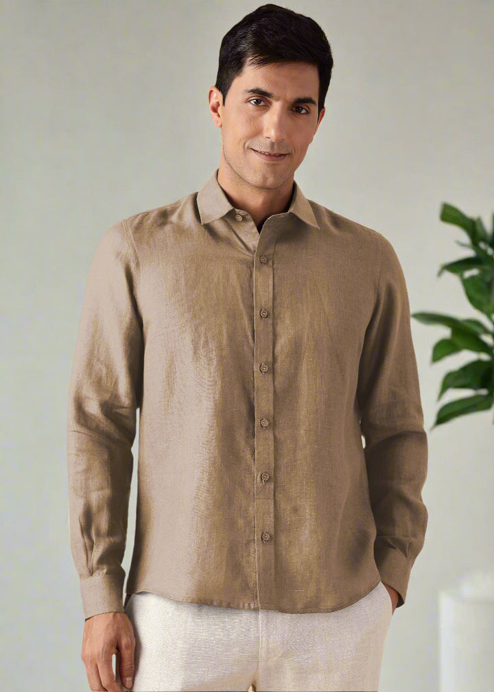 Ron - Pure Linen Full Sleeve Shirt - Mocha