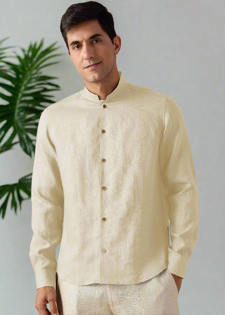 Auro - Pure Linen Full Sleeve Shirt No Pocket - Light Tea Yellow