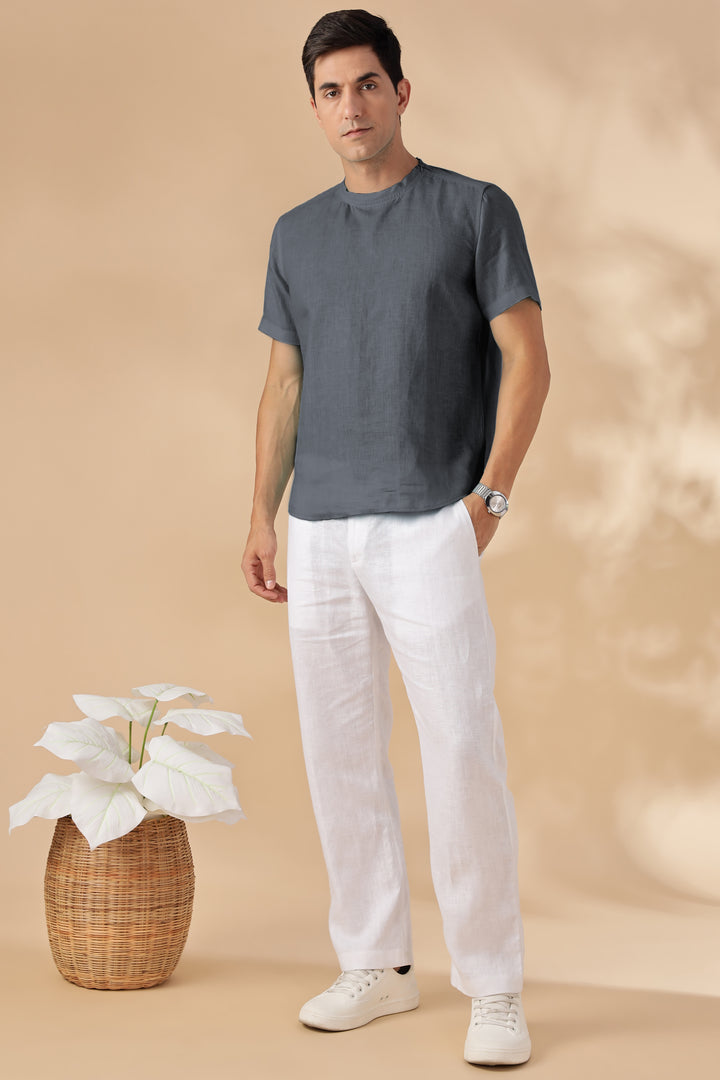 Morgan - Pure Linen Short Sleeve T-Shirt - Charcoal Grey