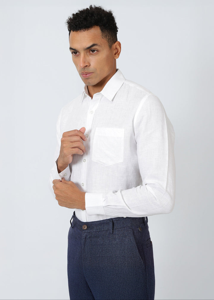 Harvey - Pure Linen Full Sleeve Shirt - White