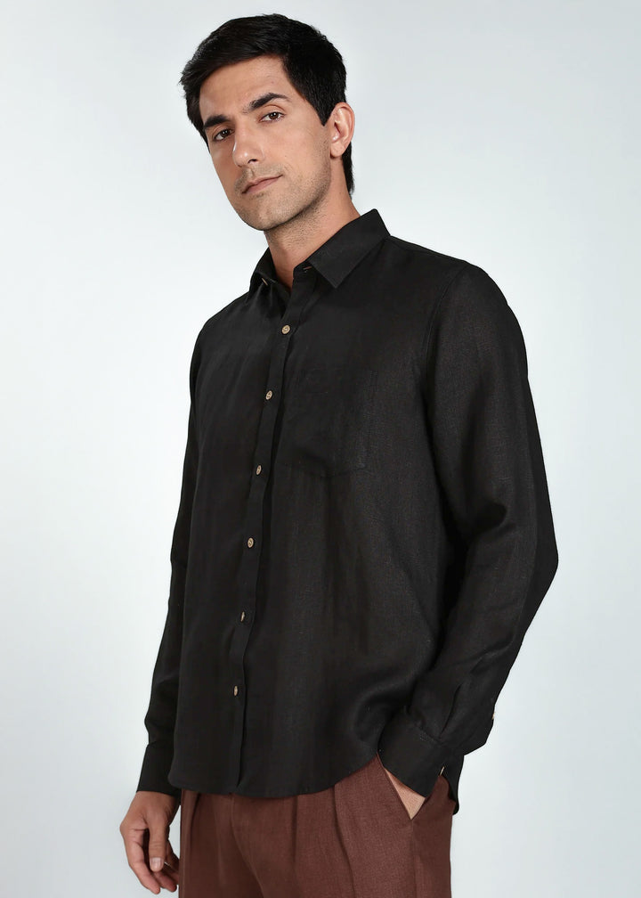 Harvey - Pure Linen Full Sleeve Shirt - Black