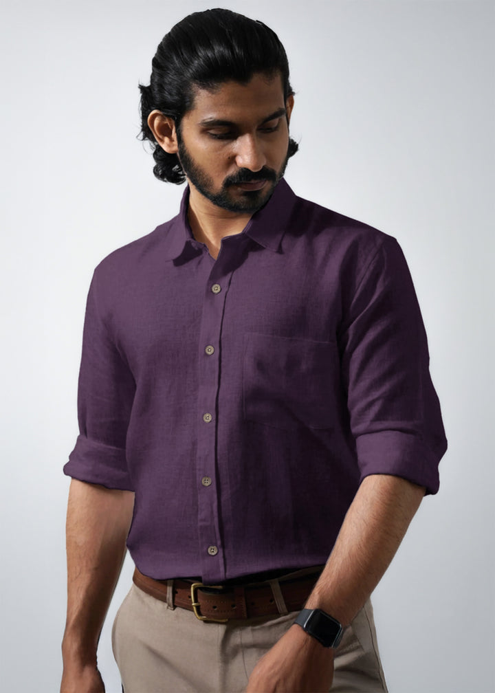 Harvey - Pure Linen Full Sleeve Shirt - Dark Purple