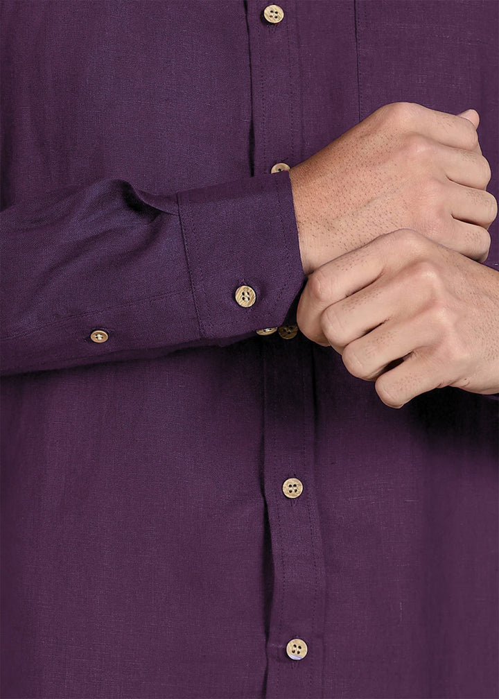 Harvey - Pure Linen Full Sleeve Shirt - Dark Purple