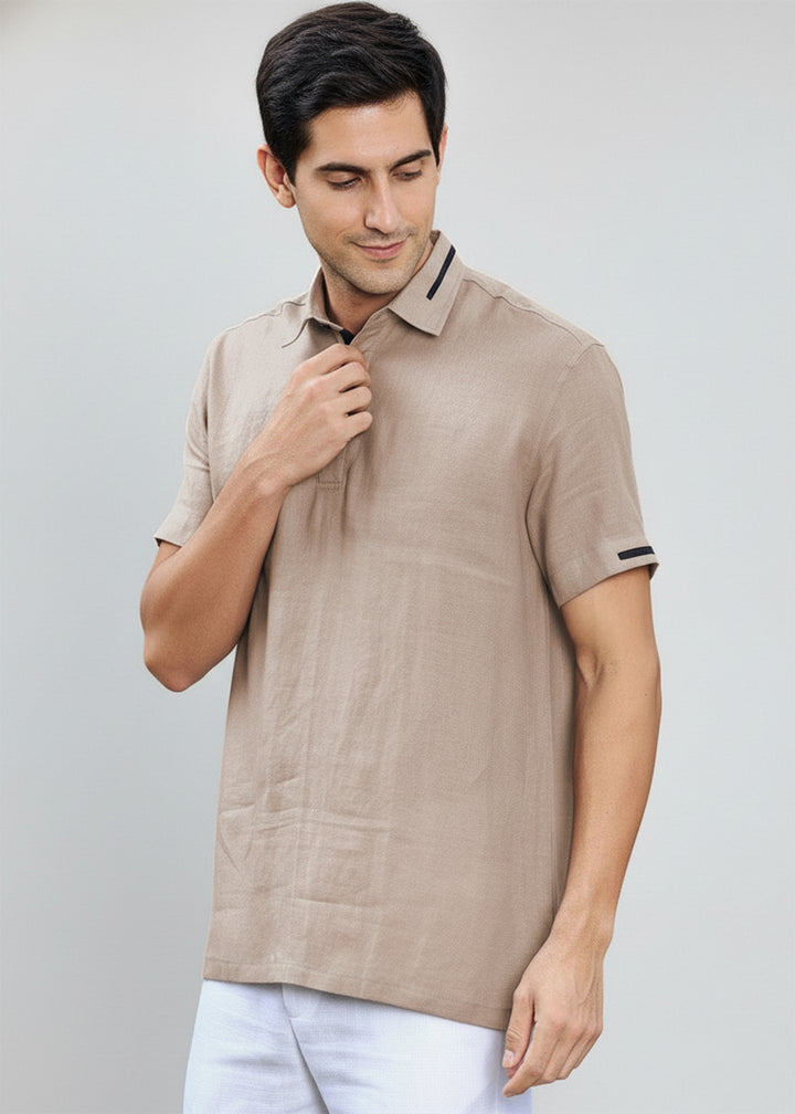 Jack - Pure Linen Polo T-Shirt - Fawn Pink