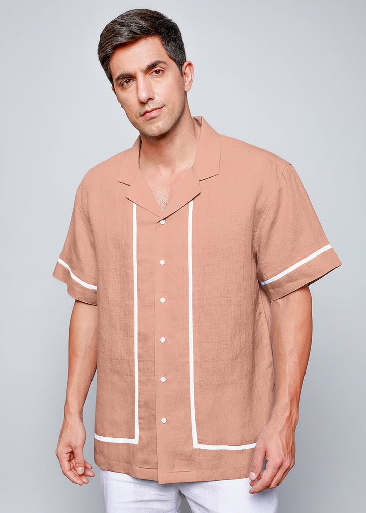Oasis - Oversized Pure Linen Cuban Collar Short Sleeve Shirt - Fondue Pink